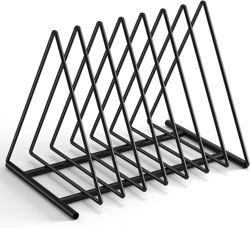 Fun storage Triangle Desk File Organizer, 7 Slots Metal File Sorter Magazine Holder Document Rack,Desktop Bookshelf Organizer for Office Home School,Black - Image 1